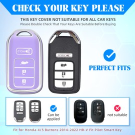 QBUC for Honda Key Fob Cover, fits for Honda HR-V Fit Pilot Odyssey LX EX 2014 2015 2016 2017 2018 2019 2020 2021 2022 Key Protector Accessories 4 Buttons (Silver-Purple)