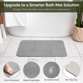 Forever Lifestyle Diatomaceous Earth Bath Mat for Bathroom, 24 x 15 Inch Ultra Absorbent Bath Mat, Fast Dry Stone Drying Mat, Non Slip Modern and Stylish Design (Dark Grey-Sculpted)