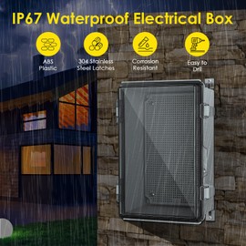 Joisyoya Waterproof Electrical Junction Box, IP67 ABS Plastic Junction Box Enclosure with Aluminum DIN Rail, Mounting Plate, Wall Brackets for WiFi Electronics Project, Clear (11.4"×7.5"×5.5")