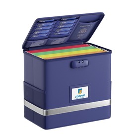 ZOOPIP Fireproof File Box with Lock, Document Box Storage Organizer, Suitable for Hanging File Folders in Letter Size, Collapsible File Box, Reflective Strip for Fast Find (12.2"*6"*10.2, Blue)