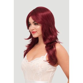 Long red wig, layered with flicked tips: Salome cherry red #39