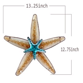 JOYBee Metal&Fused Glass Starfish Wall Art Decor,Sea Life Nautical Home Decor,Wall Art13.25inch*12.75inch, Decoration for Garden,Home,Patio,Kitchen,Bathroom, Coastal Decorations