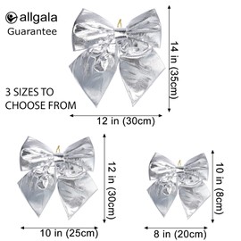 allgala Christmas Decorative Metallic Foil Fabric Bows for Wreath Garland Christmas Tree Chair Wedding-2 Pack-14 (30x35cm)-Silver-XBW92384