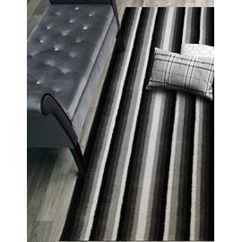 Custom Size Hallway Runner Rug, Slip Resistant, 26 Inch Wide X Your Choice of Length, Stripes Black, 26 Inch X 22 feet