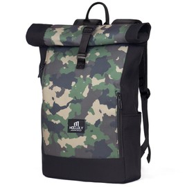 MOCLOLY Roll Top Backpack with 17 Inch Laptop Compartment, Waterproof Travel Rucksack Womens & Mens - Casual Daypacks Ideal for Business, Hiking, Camping, College, School, Work - Camouflage