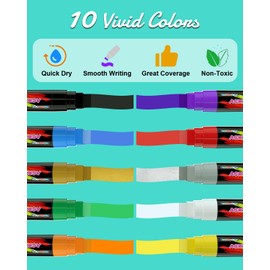 FansArriche Acrylic Paint Markers, 15mm Jumbo Felt Tip, 10 Colored Waterproof and Permanent Paint Pens for Tagging, Signs, Calligraphy, and Outdoor Paintings