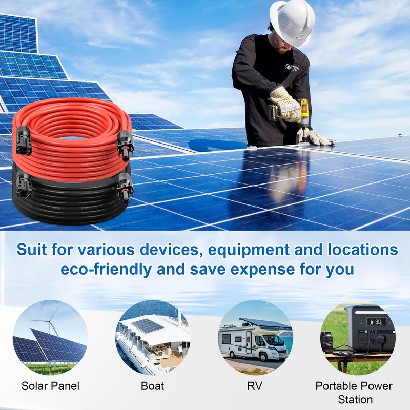 20 FT 10AWG Solar Panel Extension Cable,10 Gauge Extension Cord,5FT