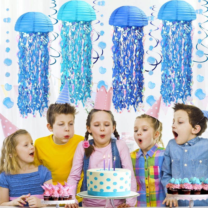 Joymee Jellyfish Decor Blue Hanging Jelly Fish Paper Lanterns Transparent
