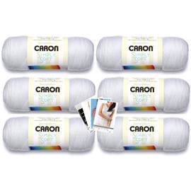 Caron Simply Soft Yarn - 6 Pack Bundle with Patterns (White)