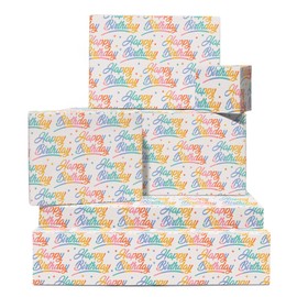 CENTRAL 23 Happy Birthday Wrapping Paper Girls Boys Men Women - 6 Sheets Rainbow Gift Wrap - Comes With Fun Stickers - Recyclable