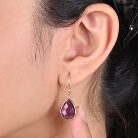 Gempires Amethyst Earrings, Teardrop Crystal Earrings, Pear Shape Dangle Drop Earrings, Natural Gemstone Earring, February Birthstone, Everyday Wear, Hypoallergenic 14k Gold Plated (Amethyst)