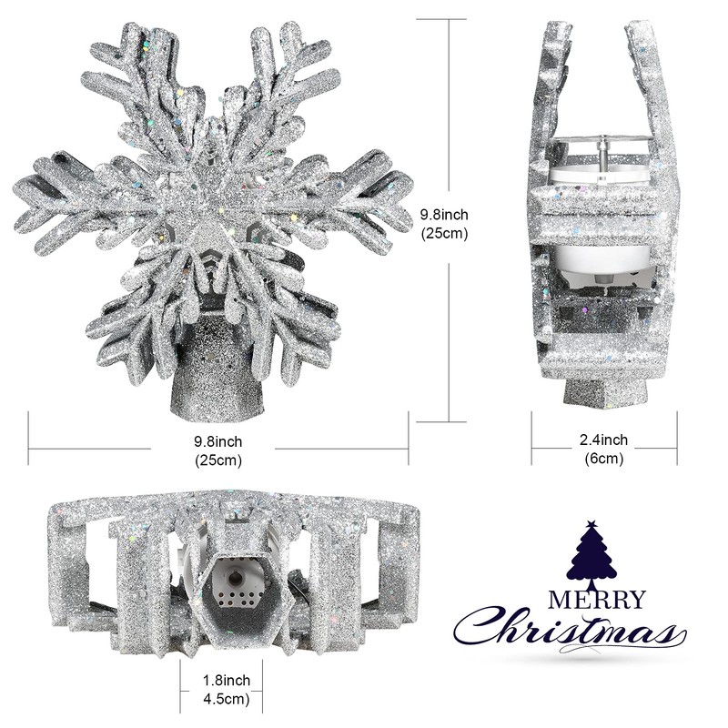 RNSSEZ Snowflake Christmas Tree Topper Decorations, 3D Silver Glittered with