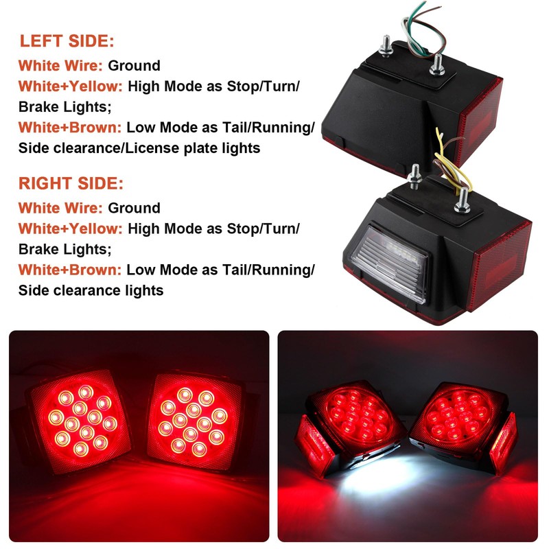 Partswcgg 12V Led Utility Trailer Lights Wiring Kit, Square Combination