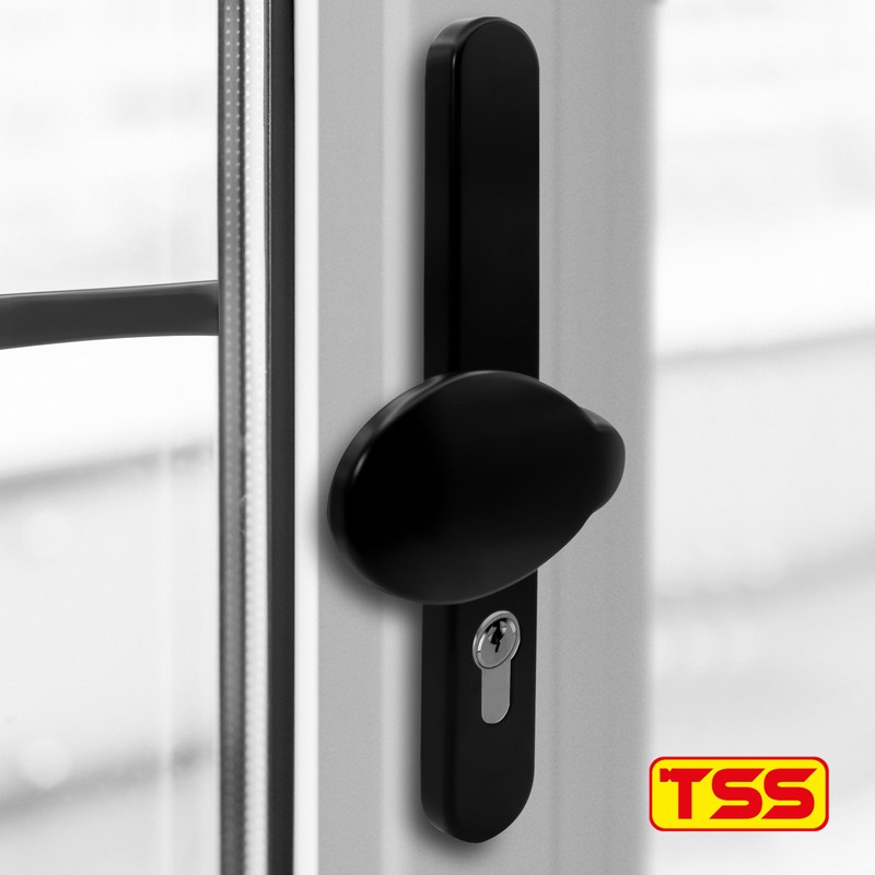 TSS Black UPVC Door Handle Pair Set with offset Lever