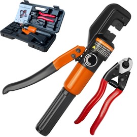 Toscoco Upgraded Hydraulic Crimping Tool and Cable Cutter, Hydraulic Cable Lug Crimper with 9 Dies, Wire Swaging Tool for 1/8" - 3/16" Stainless Steel Cable Railing Kit