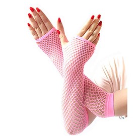 Seeksmile Women's Girls 80's Theme Party Emo Fingerless Arm Fishnet Gloves (Pink)