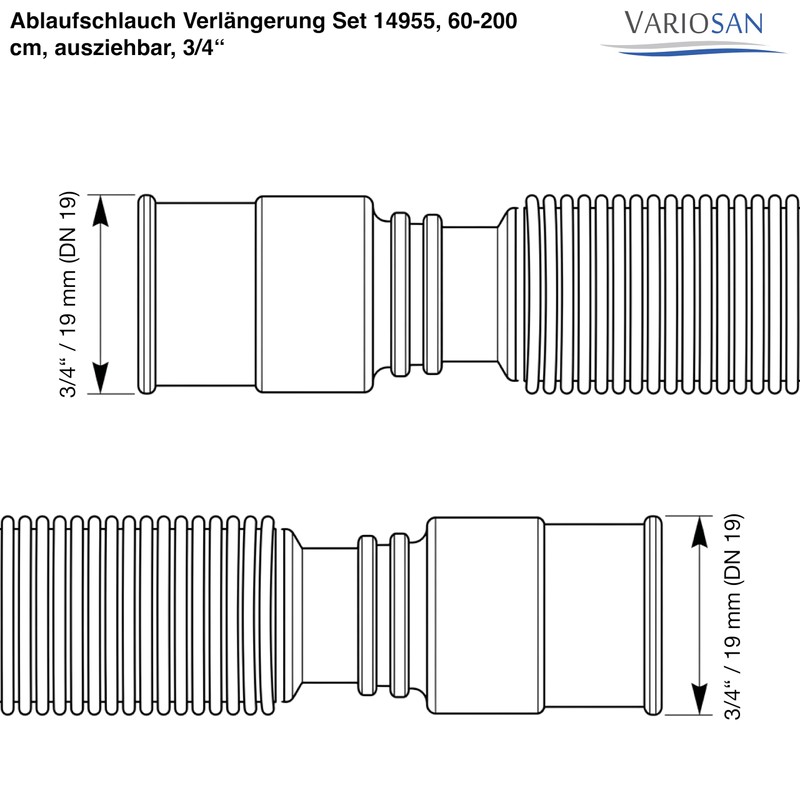 VARIOSAN Drain Hose Extension Set 14955 60-200 cm Extendible 3/4