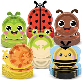60 Pcs Bugs Party Plates Party Supplies Ladybug Bee Shaped Paper Plates Summer Garden Insect Animals Plates for Kids Girls Boys Dinner Dessert Picnic Birthday Baby Shower Favor 7"