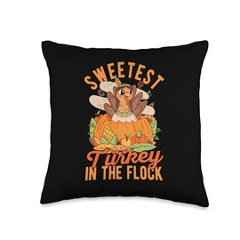 Pilgrim Costume Turkey Meat Thanksgiving Shirt Sweetest Turkey in The Flock Funny Thanksgiving Day Dinner Throw Pillow, 16x16, Multicolor