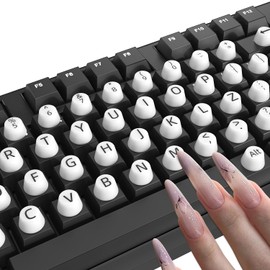 MasiBloom Raised Typing Keyboard Stickers Letters for Long Nails 64Pcs Compatible with Desktop Gaming Mechanical Wired Wireless Keyboard Bubbles Keypads for Office Working Accessories (White)
