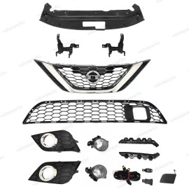 Unbranded 12PC For Sentra 2016-19 Front Upper Lower Chrome Grille Mesh Fog light Bezel kit