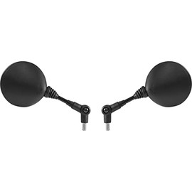 Black motorcycle mirrors, 10mm, round compatible with/replacement for Early KTM models. Folding Type.