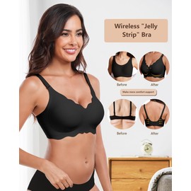 HORISUN Bra for Women, Non Wired Seamless Wireless Push Up Bras Comfortable Support Lift Full Coverage Bralettes Everyday Plus Size Bras Black L