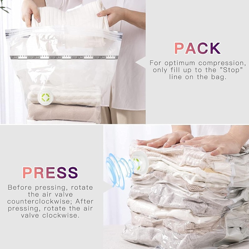 Luxear Vacuum Storage Bags for Clothes, 4 Pack (2 Jumbo