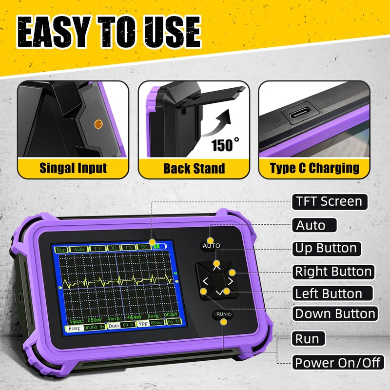 ZYKYCX Handheld Portable Oscilloscope, 2.8" TFT Digital Oscilloscope, 1MHz Bandwidth,