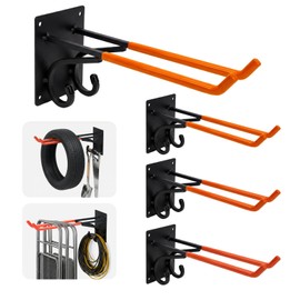 REEWII 14" Large Heavy Duty Garage Hooks, 4 Pack Double-Layer Steel Wall Hook,Non-Slip Coated Gardening Tool Hook for Tool Organization, Shed Storage, Ladder Hook, Car Tire Storage