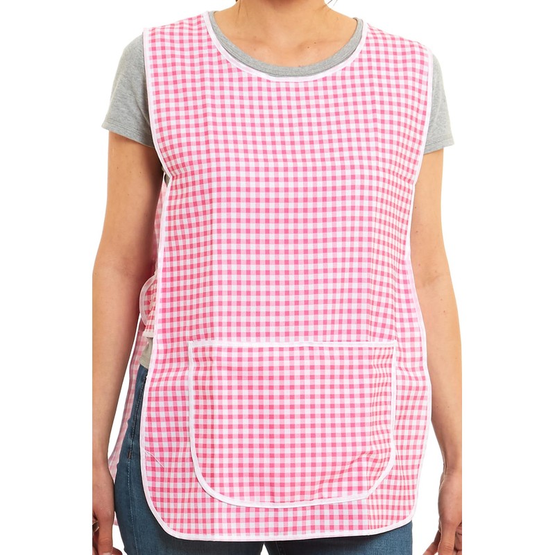 Ladies Gingham Design With Piping Tabard Apron Overalls Front Pocket