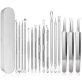 Blackhead Remover Tools, 15 PCS Pimple Popper Tool Kit, Acne Blackhead Tools for Blemish, 410 Premium Professional Stainless Acne Pimple Extractor Tool with Metal Box Set:_Silver-15Pcs_2-Pack