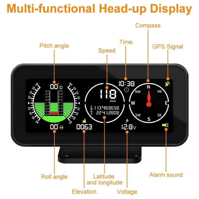 OBEST Car Head Up Display,GPS Speedometer,Inclinometer for Off-Road Driving,Color High-Definition