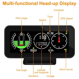 OBEST Car Head Up Display,GPS Speedometer,Inclinometer for Off-Road Driving,Color High-Definition LCD Screen,Compass,Speeding Alarm,Fatigue Driving Alarm Suitable for All Car Models
