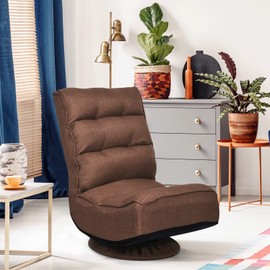 COSTWAY Folding Floor Chair, Adjustable 5-Position Video Gaming Chair with 360 Degree Swivel, Detachable Cover, Padded Backrest, Multipurpose Living Room Floor Lounger for TV Reading Playing, Coffee