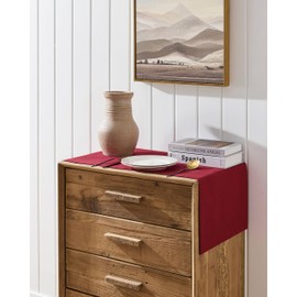 ZeeMart Linen Textured Border Table Runner, 14 x 48 Inch Red, Farmhouse Style Red Table Runners 48 Inches Long, Easy Care Everyday Polyester Table Runner