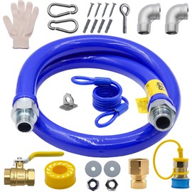 1675KIT48 Safety System Kit, 48" Commercial Gas Hose Connector Kit with 3/4" Quick Disconnect, Flexible Natural Gas Line, Full Port Valve, Restraining Devices for Commercial Kitchen Equipment