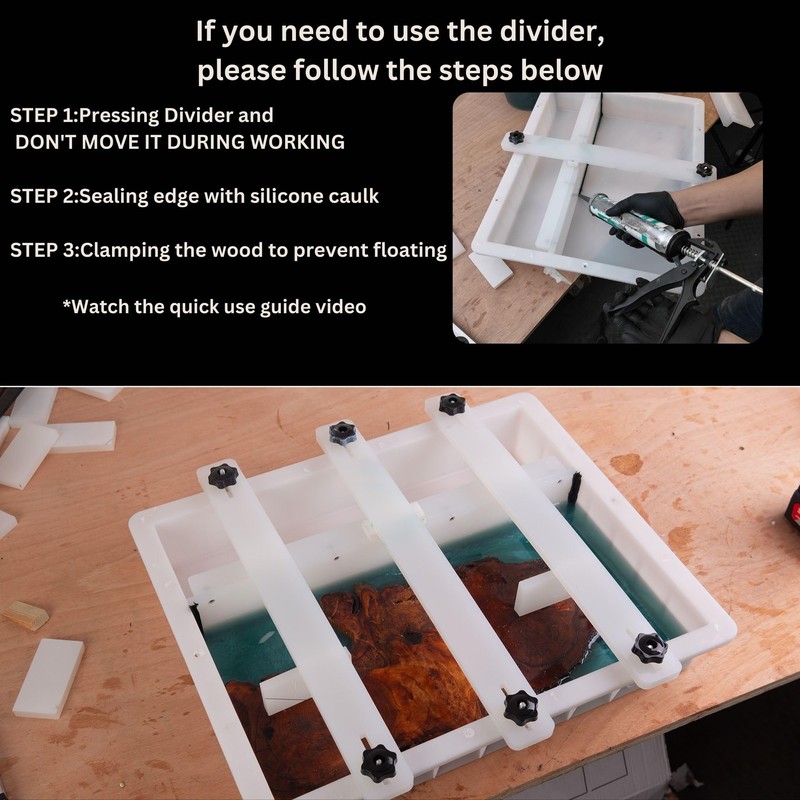 Kalinta Epoxy Mold with Divider Adjustable- 19.5x19.5x3in No-Seal Resin Mold