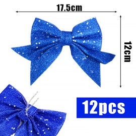 COLOFALLA 12pcs Large Navy Blue Bows for Christmas Tree Decorations Glitter Decorative Bow for Navy Blue Christmas Tree Decorations Ornaments (Navy Blue)