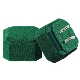 sourcing map Velvet Ring Box, 2 Slot Square Wedding Ring Display Holder Box Jewelry Ring Gift Case for Wedding Ceremony Proposal Engagement, Dark Green