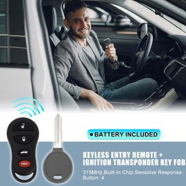 X AUTOHAUX 315MHz GQ43VT17T Keyless Entry Remote Ignition Transponder Key Fob for Jeep Liberty 2002-2004 for Chrysler 300 2001-2004 64 Chip 4 Buttons