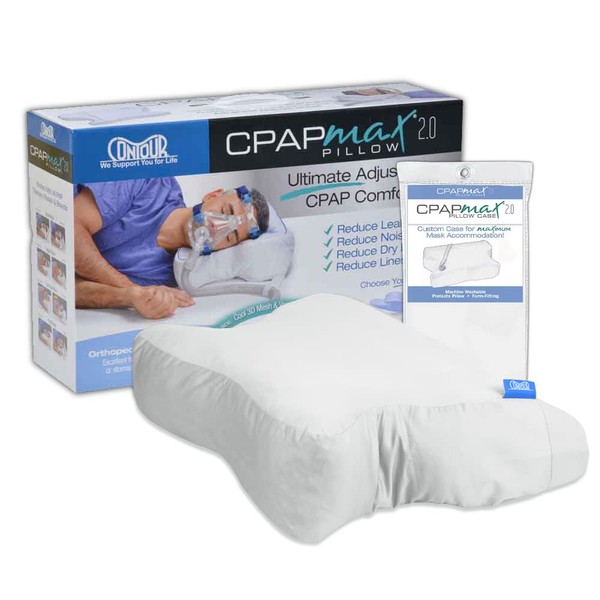 Contour CPAPMax Pillow 2-in-1 Adjustable Memory Foam Pillow for Better Sleep with Pap Machine by Reducing Leaks, Dry Eyes, Red Lines for Side, Back or Stomach Sleeper - Includes White Pillowcase Cover