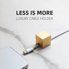 N2U Metal Cube Cable Holder – Minimalist Design Stainless Steel Anti-Slip Wire Organizer with Durable Matte Finish Surface for Stable Desktop Cord Management (Gold - 1 PCS)