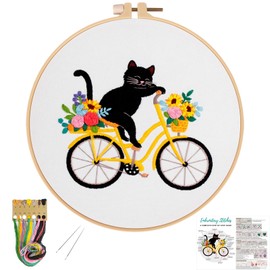 Louise Maelys Cute Cat Embroidery Kits for Beginners with Flower Bike Pattern,Adults Starter Cross Stitch Kit DIY Needlepoint Kits