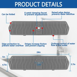 Kitchen Sink Splash Guard -24" x 5.8'' Silicone Sink Mat Splash Guard fit for Countertop, Bathroom,Farmhouse,RV by EBIGIC (Grey)