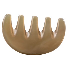 Beavorty White Yak Horn Five-Tooth Massage Comb Thick Winding Stick Scalp Gua Sha Comb for Head and Hair Massage for Acupressure and Relaxation