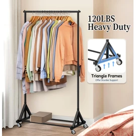 SLEEPING LAMB Heavy Duty Clothes Rack, Rolling Clothing Racks for Hanging Clothes Metal Garment Racking With Wheels, Clothes Hanger for Coats, Shirts, Sweaters Wardrobe Rack (Black)