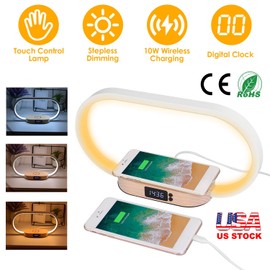 KOCASO Bedside Lamp with Clock, Touch Control Lamp USB Port, Wireless Charging LED Desk Lamp Dimmable Nightstand Reading Lamp for Nightstand, Bedroom, Wood Decor, Dimmable Nightstand &2 Color Modes