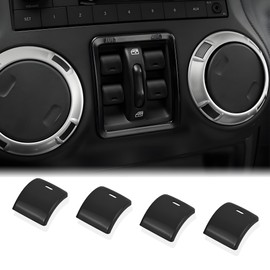 Polodunn Window Button Cover for 2012-2017 Jeep Wrangler JK & Unlimited Accessories, 4pcs Aluminum Alloy Center Console Windows Switch Covers Interior Trim Kit (Black)