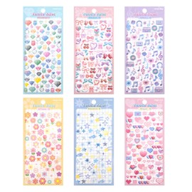 200+ PCS Waterproof Vinyl Transparent Flower Stickers, Kawaii Stickers for Notebook Laptop Scrapbook Journaling, 6 Sheets Cartoon Cute Boxed Gifts for Kids Teens Girls Boys